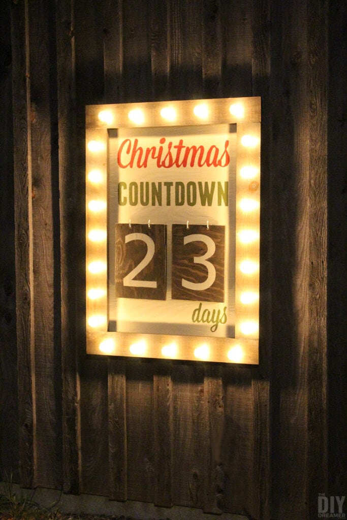 Lighted wooden Christmas countdown sign