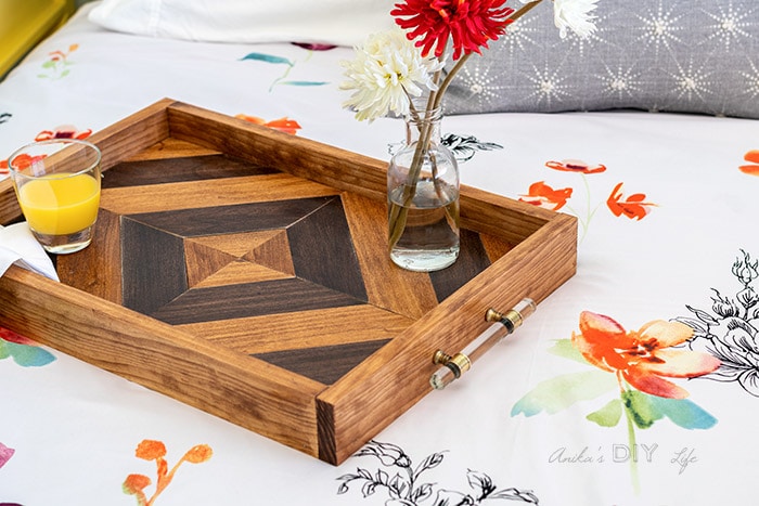 DIY wood serving tray on bed