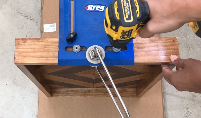 using kreg hardware jig to predrill holes for the handles