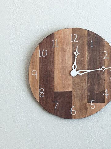 Learn how to make this easy DIY wood clock with leftover scrap plywood and a wall clock kit. Add a reclaimed pallet wood looks with this detailed tutorial.