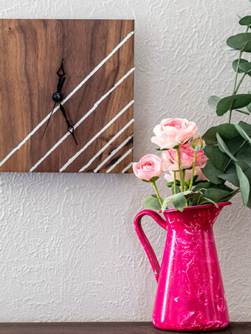Learn how to make a DIY wooden Clock with a gorgeous metal inlay detail with this easy beginner-friendly step by step tutorial and video.
