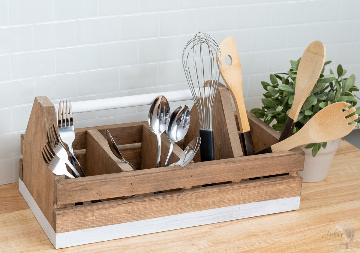 DIY Wooden tool box organizer with kitchen utencils