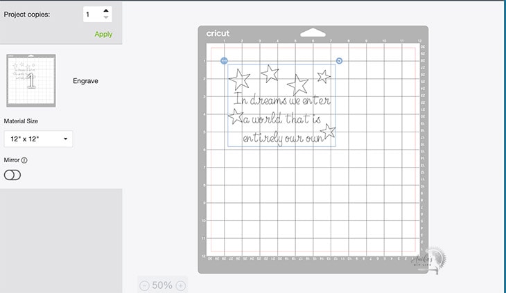 screenshot of Cricut Design Space to set up mat