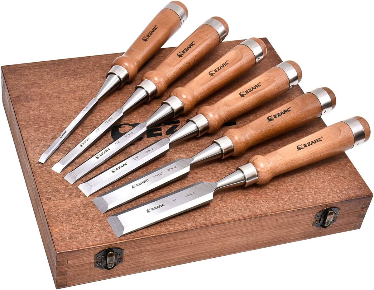 chisel set with wooden box