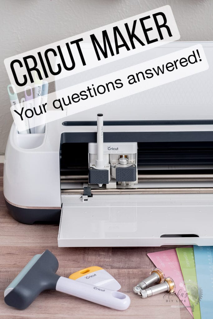 Cricut Maker with accessories on table with text overlay