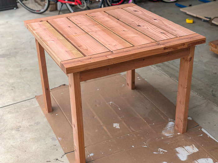 Completed square DIY outdoor table