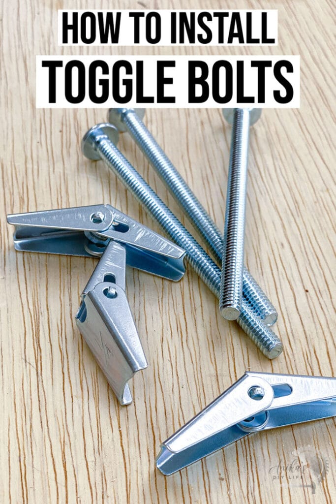 Toggle bolts on a workbench with text overlay