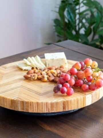 Learn how to make a DIY Lazy Susan with this step-by-step tutorial and video. We use patterned plywood to take it up a notch!