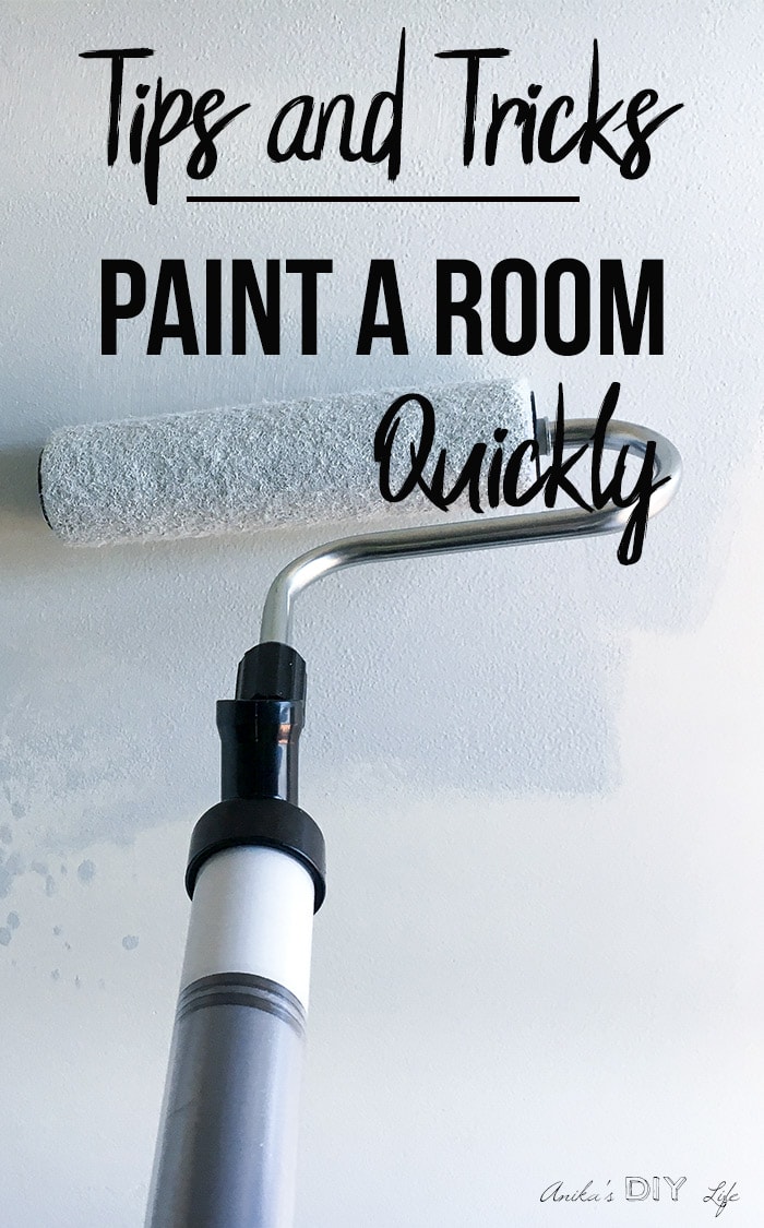 Painting wall with roller and text overlay - tips and tricks on how to paint a room quickly