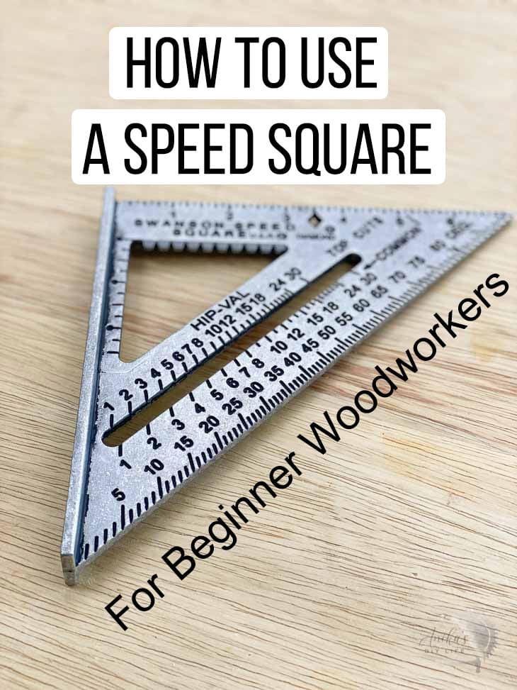 speed square on a workbench with text overlay