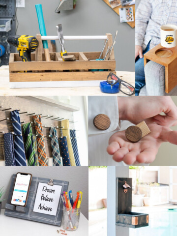 image collage of six DIY gifts for him