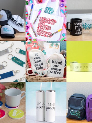 image collage of nine personalized gift ideas with cricut