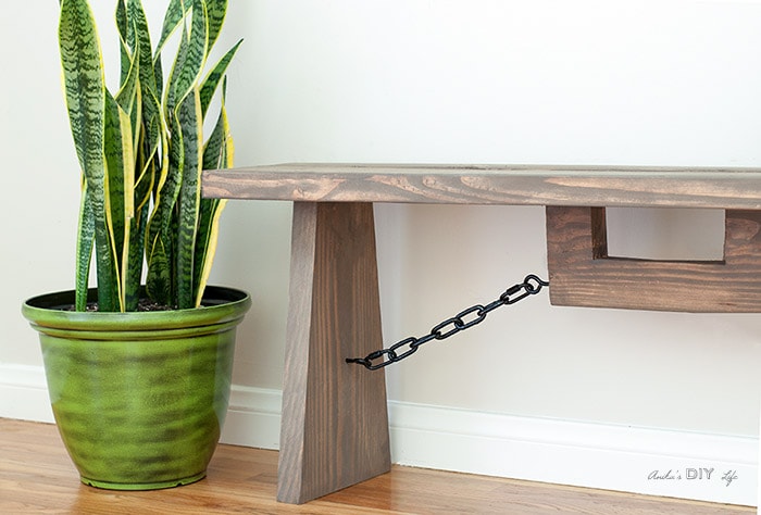 Close up of DIY industrial style bench