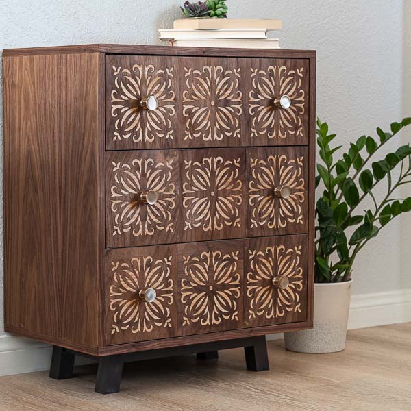 Learn how to build a small DIY dresser that also works as a nightstand with woodworking plans and tutorial. I added fun detail using my Cricut Maker.