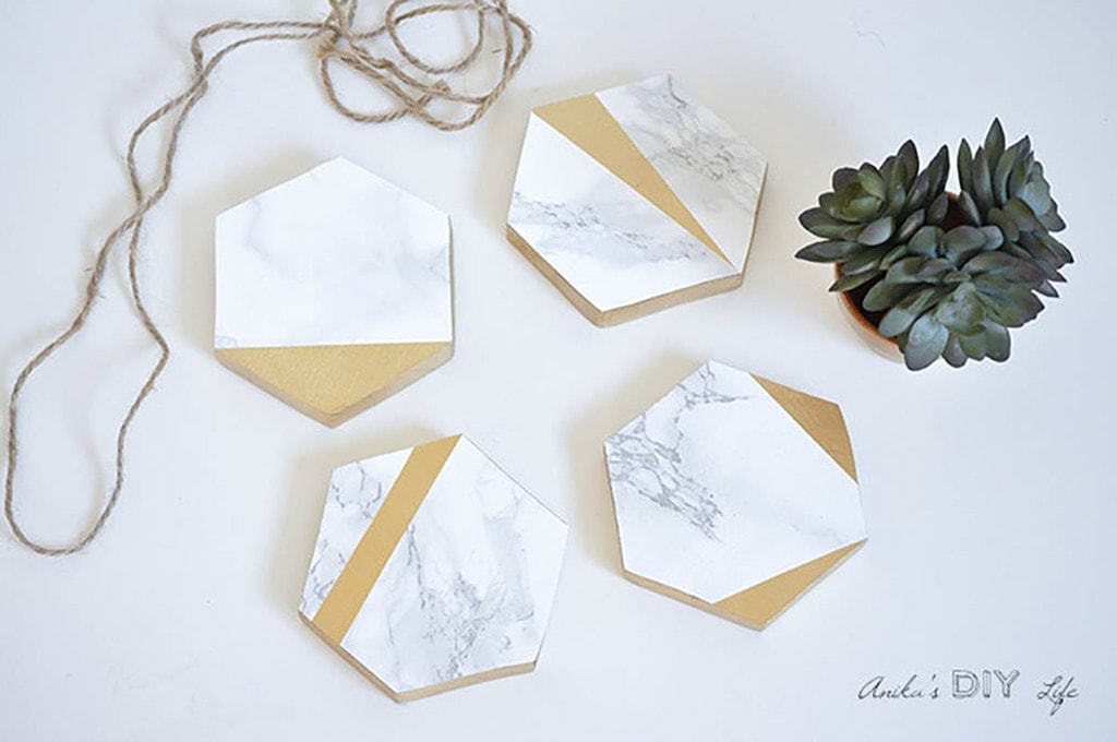 DIY coasters with marble contact paper