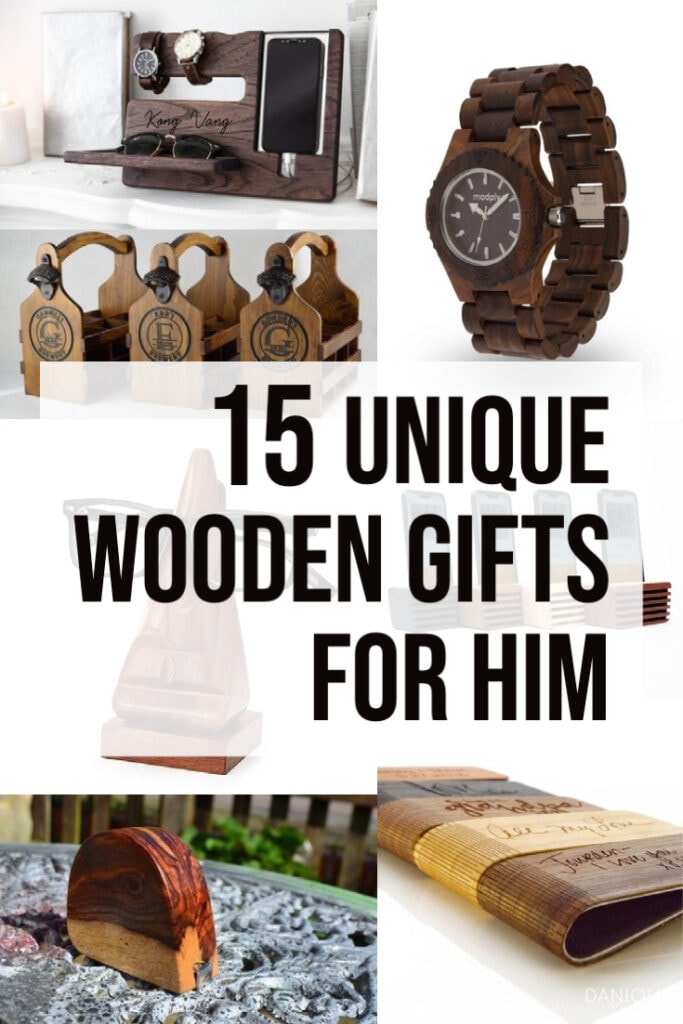 image collage of wooden gifts for men