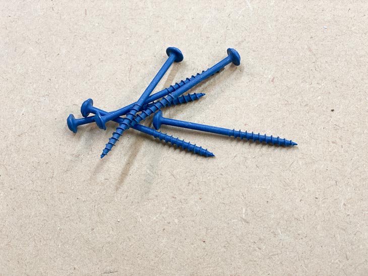 blue outdoor pocket hole screws on workbench